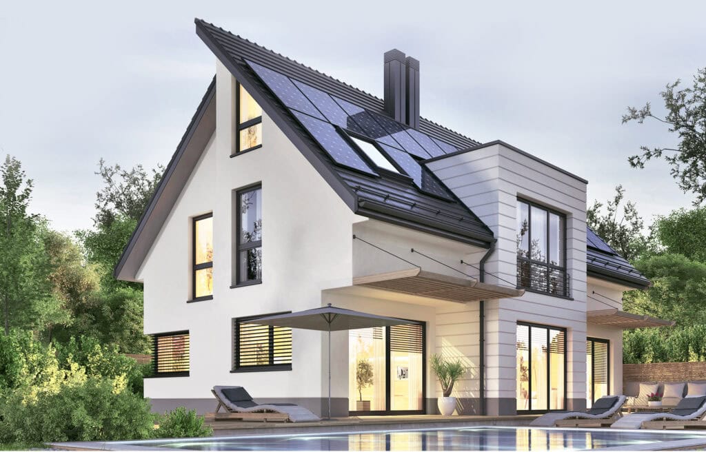 Moderne woning met grote raampartijen die geschikt zijn voor een robot ramenwasser