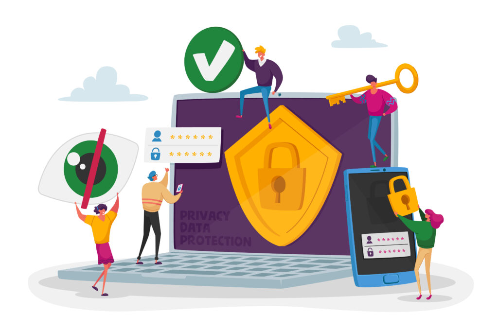 Illustratie van een veilige VPN-verbinding met privacybescherming en versleuteling.