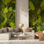 Luxe woonkamer met verticale moswanden als natuurlijke wanddecoratie