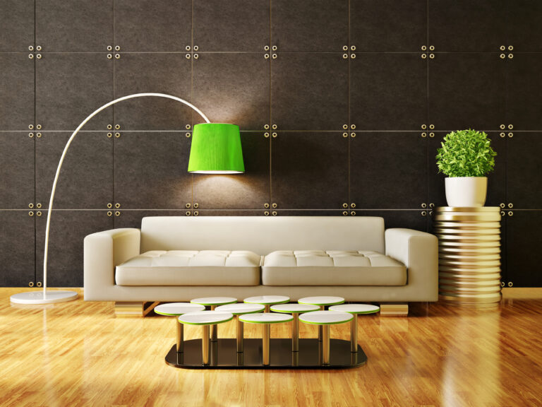 Moderne woonkamer met sfeervolle vloerlamp als energiezuinige verlichtingsoplossing
