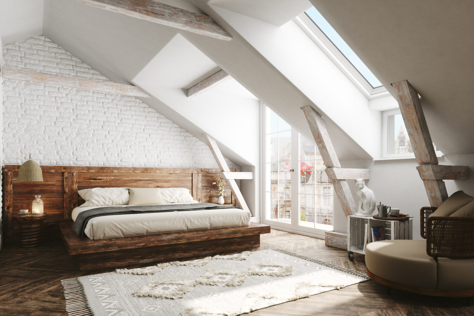 Zolderkamer met natuurlijk daglicht en een bed als rustige basis van de slaapkamer