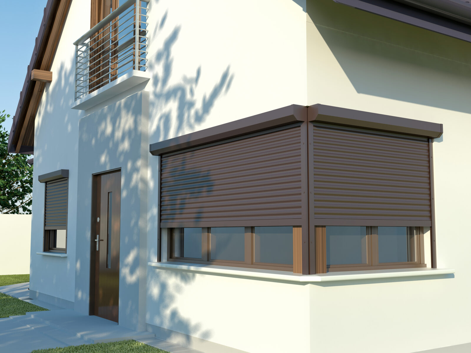 Moderne woning met rolluiken voor buiten als zonwering en isolatie
