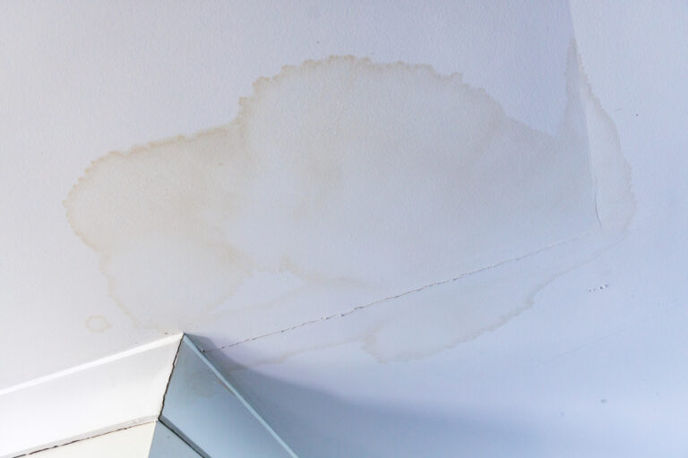 Vochtplek op een wit plafond in huis