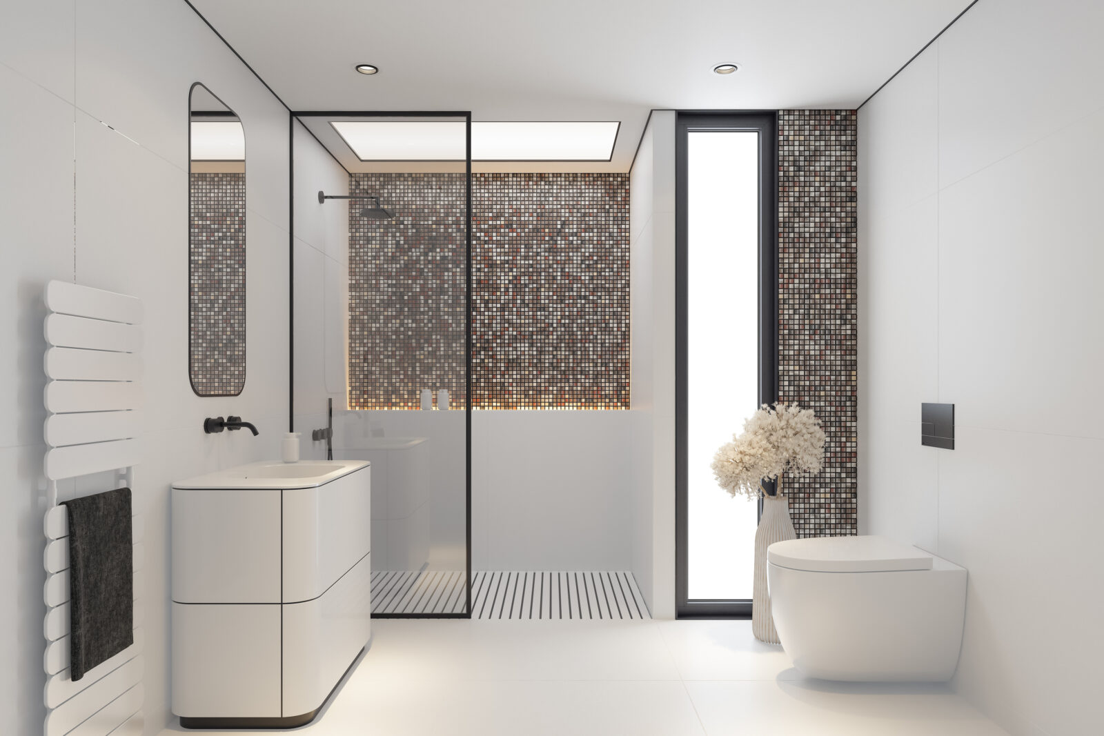 Badkamermeubel in compacte badkamer met douche en toilet